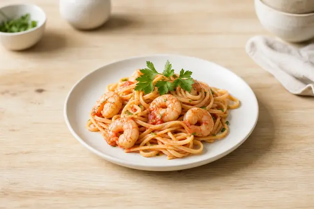 Symbolbild: Pasta mit Garnelen