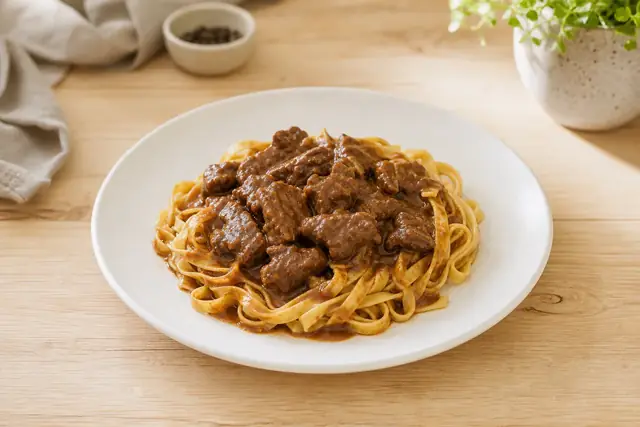 Symbolbild: Pasta mit Rindergulasch